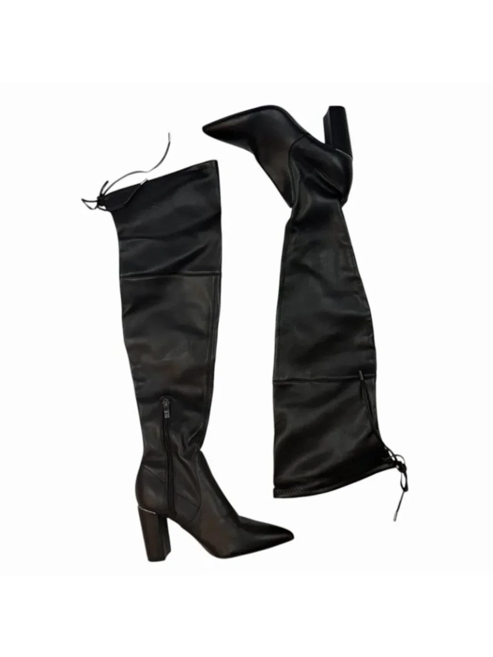 Marc Fisher Vany Thigh High Heeled Boots Size 5 M Black Faux Leather Pointy Toe